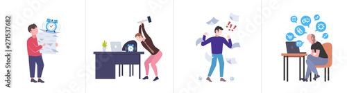 set different business concepts businesspeople hardworking process concept various working situations horizontal flat full length