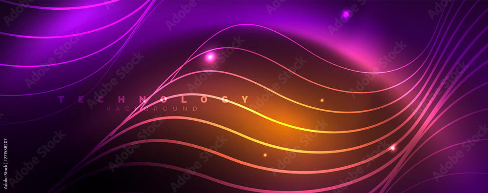 Shiny neon lights, dark abstract background with blurred magic neon light curved lines Shiny neon lights, dark abstract background with blurred magic neon light curved lines