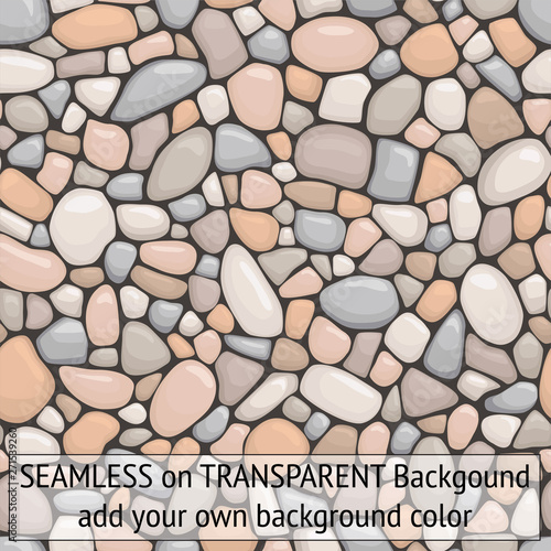 Seamless pebbles stones in pastel with transparent background