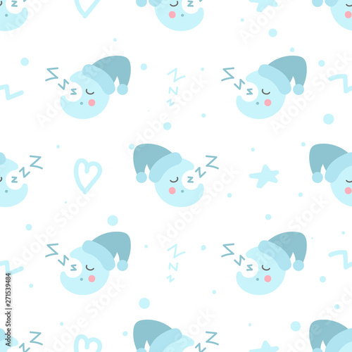 Seamless pattern with doodle moons and elements.