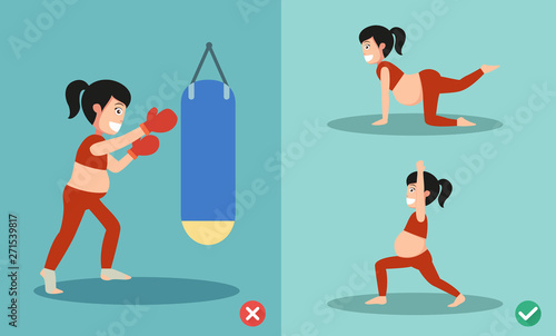 wrong and right yoga pregnant women healthcare posture,vector illustration