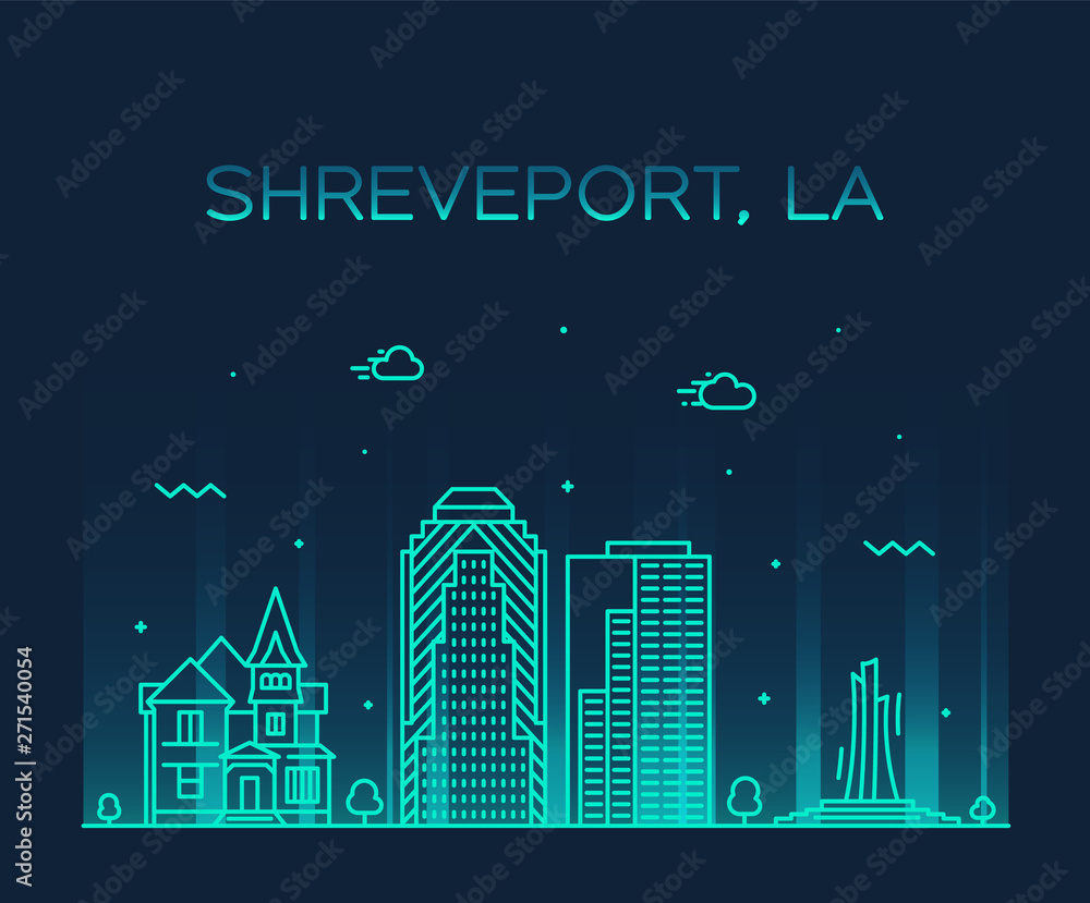 Fototapeta Shreveport skyline Louisiana USA vector city line