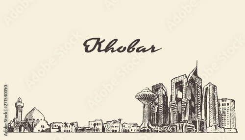 Khobar skyline Saudi Arabia drawn vector sketch