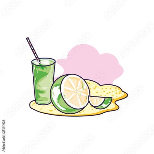 refresh juice in the beach with lemons fruit