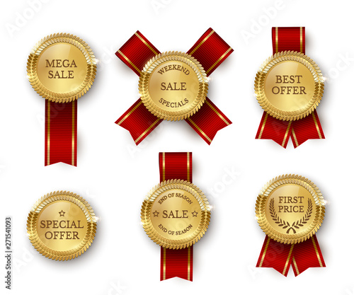 Award medal 3d realistic vector color illustration set