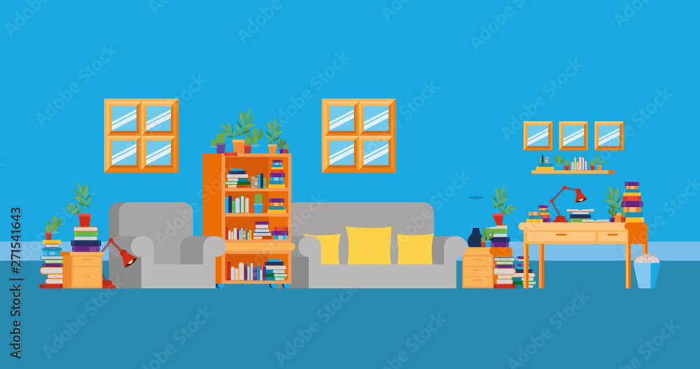 Home study room with books design