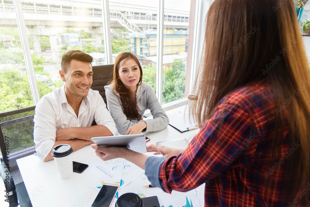 Business colleagues meeting and brainstorming about work in office. Smart business in modern office concept. Business colleagues meeting and brainstorming about work in office. Smart business in modern office concept.