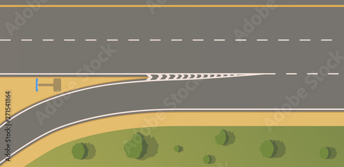 Top view road junction. Right turn branches and congresses.