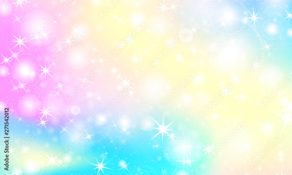 Unicorn rainbow background. Holographic sky