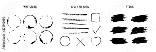 Black ink brush strokes vector set