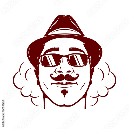 Hipster face with mustache, stylish hat and soke around (ID: 271542256)