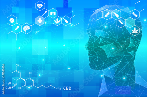 Marijuana plant and cannabis in face palagon backgrounds.