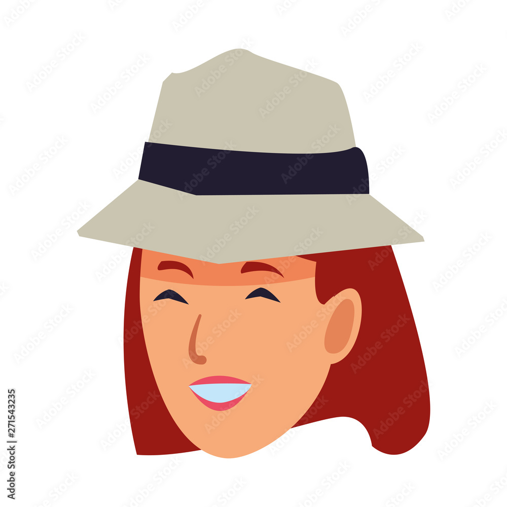 Woman with hat smiling face cartoon vector illustration