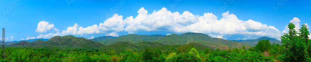 Landscape phot of mountain with blue sky and clouds. Panorama of nature.