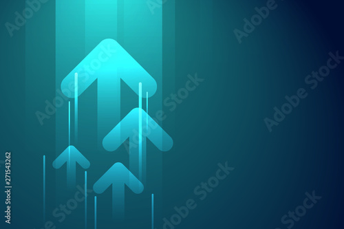 Up arrows on dark blue abstract background illustration vector for business and finance, copy space composition, growth concept.