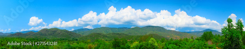 Landscape phot of mountain with blue sky and clouds. Panorama of nature.