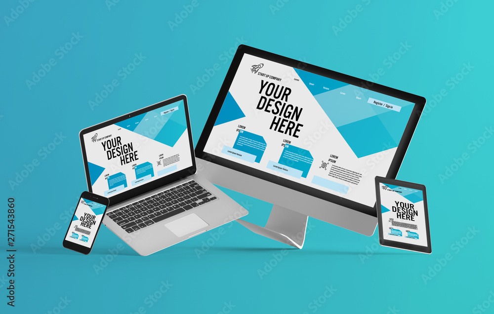 Mock up view of a devices isolated on a background with shadow