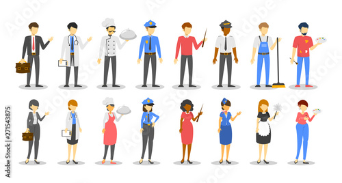 Man and woman occupation set. Worker in various uniform