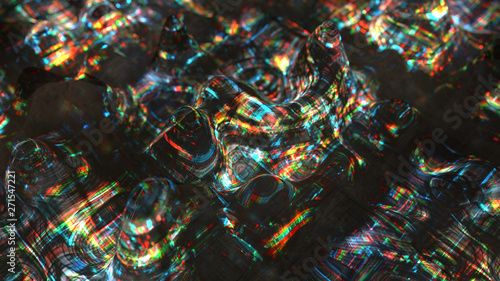 Flickering waves with glitch effect 3D rendering
