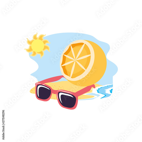 summer sunglasses in the beach with orange