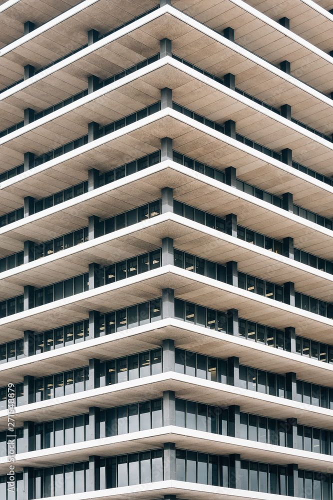 Architectural details of the Los Angeles Department of Water and Power John Ferraro Office Building in downtown Los Angeles, California