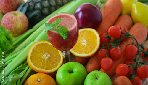 Healthy eating with Fresh fruits and Assorted fruits colorful background