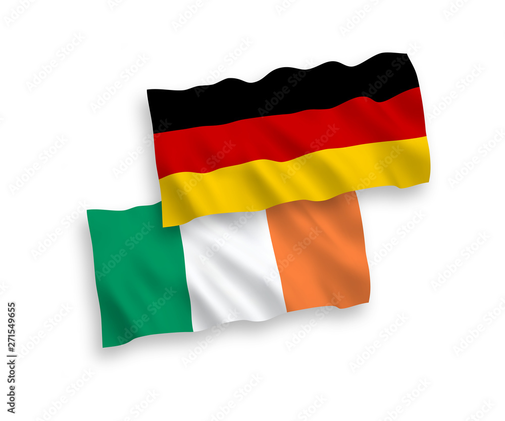 National Vector Fabric Wave Flags of Germany and Ireland Isolated on White Background. 1 to 2 proportion. National Vector Fabric Wave Flags of Germany and Ireland Isolated on White Background. 1 to 2 proportion.