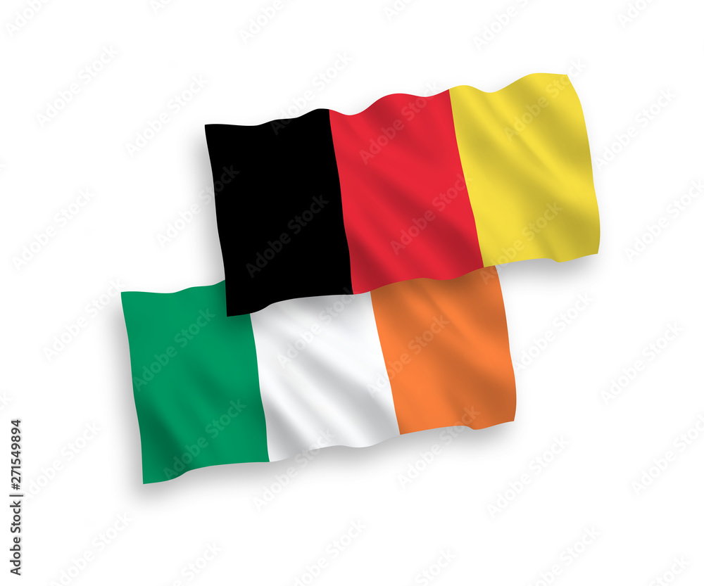 National vector fabric wave flags of Ireland and Belgium isolated on white background. 1 to 2 proportion. National vector fabric wave flags of Ireland and Belgium isolated on white background. 1 to 2 proportion.