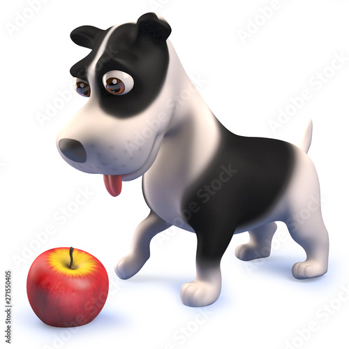 Cute puppy dog hound in 3d playing with an apple