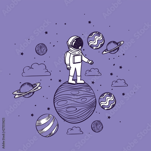 Astronaut draw with planets design