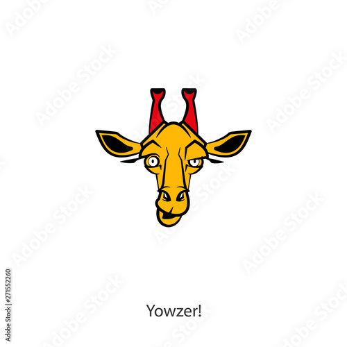 Cartoon African character grimaces. The head of a funny cute good giraffe. Vector. Conceptual. Cool! Great! photo