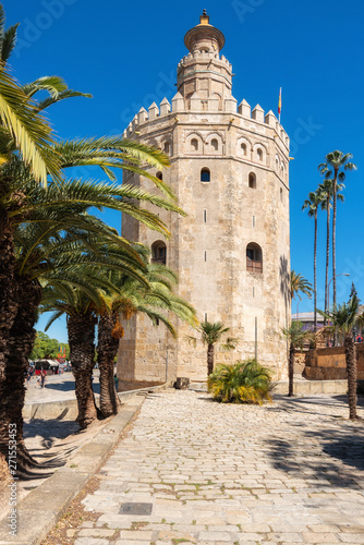 Torre del Oro Gold Tower medieval landmark from early 13th century in Seville  Spain  Andalusia region .