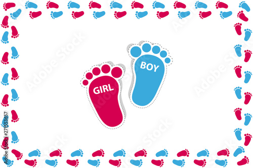 Rectangle Frame Made Of Baby Girl And Boy Feets - Vector Illustration - Isolated On White Background