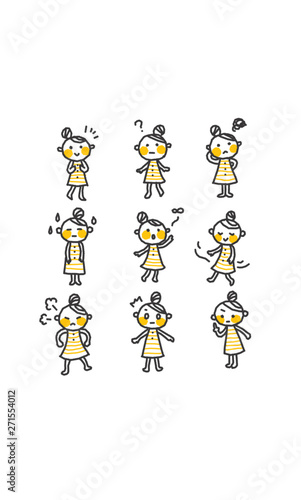 黄色いほっぺの女の子　ベクターイラストセット