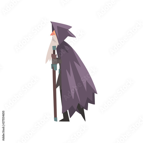 Old Wizard, Medieval Historical Cartoon Character in Traditional Costume Vector Illustration