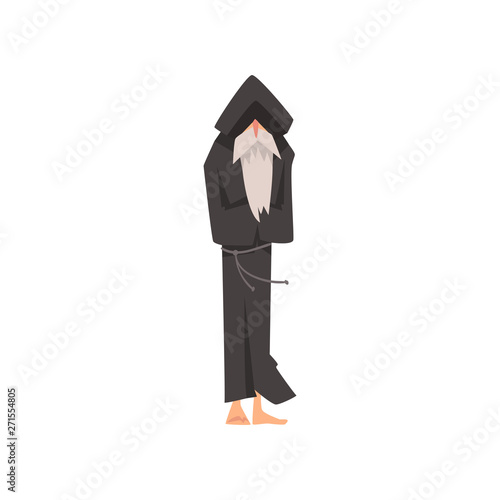 Old Monk, Medieval Historical Cartoon Character in Traditional Costume Vector Illustration