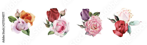 Set of bouquets, watercolor, can be used as greeting card, invitation card for wedding, birthday and other holiday and  summer background.