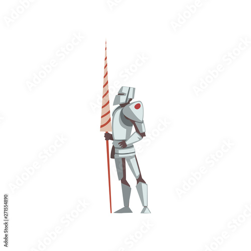 Knight in Full Body Armor Suit, Medieval Historical Cartoon Character in Traditional Costume Vector Illustration