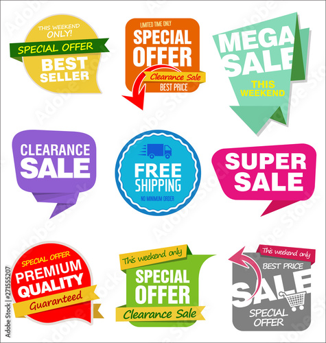 Collection of colorful sale stickers and tags 