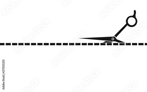 Canvas Print Scissors with cut lines on white background