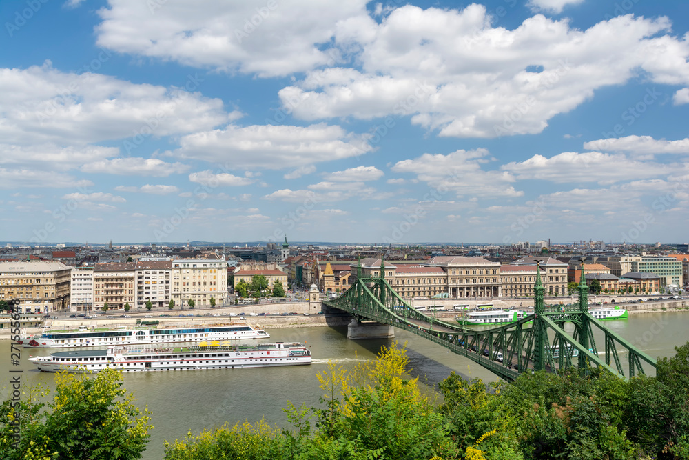 Panoramic view of Danube River and Elisabeth Bridge (Erzsebet Hid), Budapest, Hungary