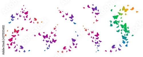 Set of butterflies, ink silhouettes. Glowworms, fireflies and butterflies icons isolated on white background. Hand drawn elements, Vector illustration.