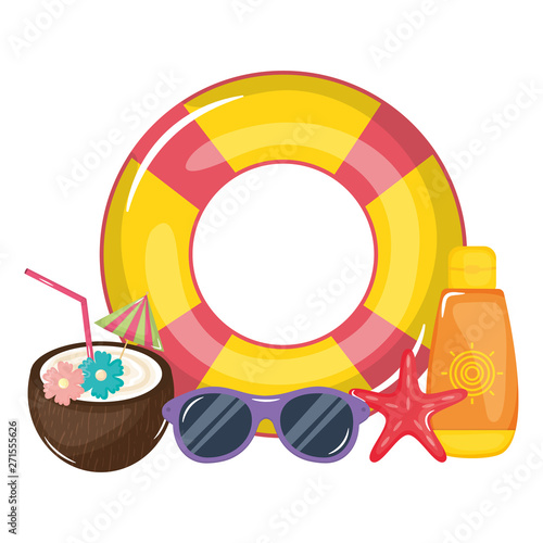 tropical coconut cocktail with float and icons