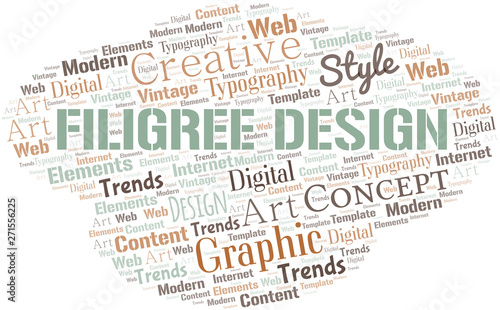 Filigree Design word cloud. Wordcloud made with text only.