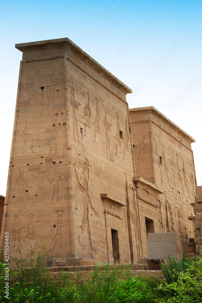 Reliefs and pillars of the island of File, Assuan, Egypt 