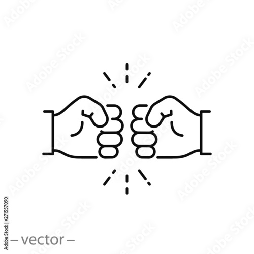 fist bump icon, conflict line symbol on white background - editable stroke vector illustration eps10