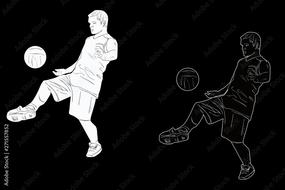 soccer player sketch and silhouette on black soccer player sketch and silhouette on black