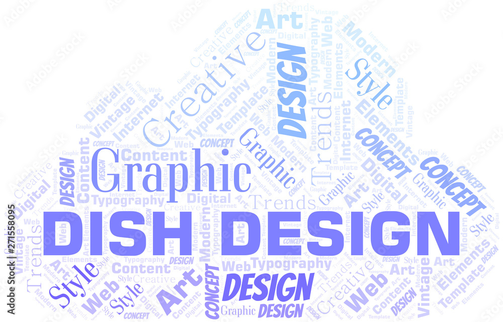 Obraz premium Dish Design word cloud. Wordcloud made with text only.