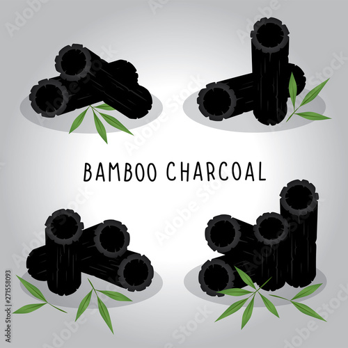 set vector illustration bamboo charcoal isolated on white background