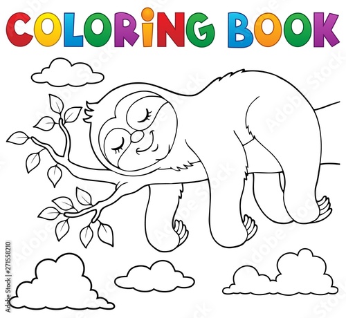 Coloring book sleeping sloth theme 1